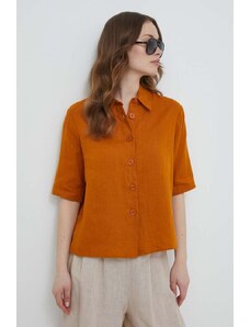 United Colors of Benetton camicia di lino colore marrone