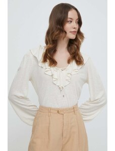 Lauren Ralph Lauren maglietta di lino colore beige