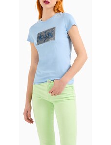 T-shirt azzurra donna armani exchange slim fit logo con strass 8nytdl s