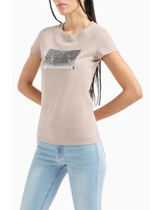 T-shirt beige donna armani exchange slim fit logo con strass 8nytdl s