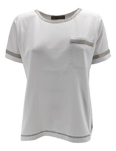 D.EXTERIOR t-shirt donna in cotone bianco con taschino e dettagli lurex