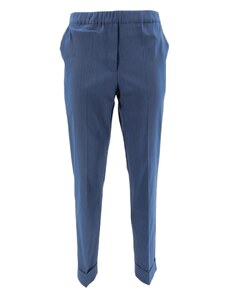 D.EXTERIOR pantalone donna con risvolto in lino blu