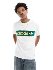 adidas Originals - T-shirt bianca con logo lineare verde e giallo-Bianco