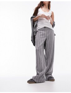 Topshop - Pantaloni a vita bassa in lino a righe multicolore