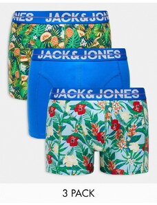 Jack & Jones - Confezione da 3 boxer aderenti blu con stampa di ananas