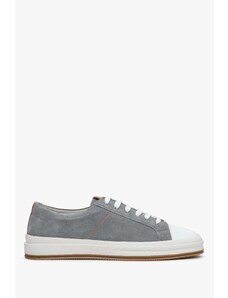 Men's Grey Low-Top Sneakers made of Italian Genuine Velour Estro ER00114574