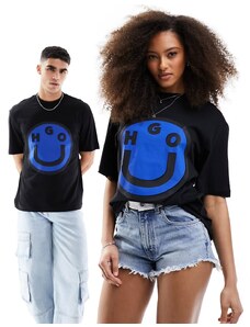 HUGO BLUE - T-shirt comoda unisex nera con grafica-Nero