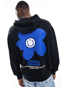 HUGO Blue - Felpa nera con cappuccio e grafica-Nero