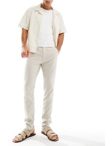 ASOS DESIGN - Pantaloni eleganti skinny in misto lino color pietra-Neutro