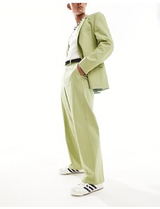 ASOS DESIGN - Pantaloni eleganti a fondo ampio in misto lino color verde salvia