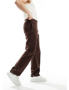 ASOS DESIGN - Pantaloni eleganti dritti in misto lino marroni-Marrone