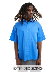 ASOS DESIGN - Camicia a maniche corte squadrata oversize blu in popeline