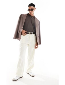 ASOS DESIGN - Pantaloni eleganti a fondo super ampio in misto lino écru-Bianco