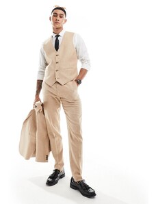 ASOS DESIGN - Pantaloni da abito slim in misto lino color pietra con motivo a spina di pesce-Marrone