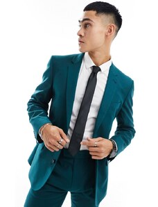 ASOS DESIGN - Giacca da abito skinny in misto lino verde-azzurro