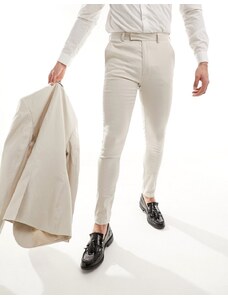 ASOS DESIGN - Pantaloni da abito super skinny in misto lino color pietra-Neutro