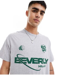 ASOS DESIGN - T-shirt oversize grigio mélange con stampa “Beverly Hills”-Bianco