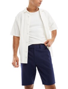 ASOS DESIGN - Pantaloncini eleganti slim in misto lino blu navy
