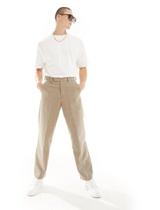 ASOS DESIGN - Pantaloni eleganti in misto lana a fondo ampio marroni con motivo a spina di pesce-Marrone
