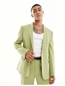 ASOS DESIGN - Giacca da abito slim misto lino color verde salvia
