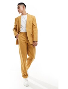 ASOS DESIGN - Pantaloni da abito dritti color ruggine in misto lino-Marrone
