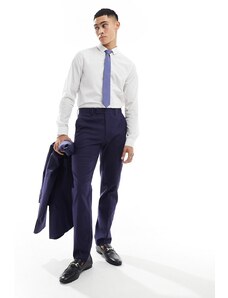 ASOS DESIGN - Pantaloni da abito slim in misto lino blu navy