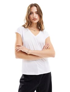 Vila - T-shirt bianca aderente con scollo a V-Bianco