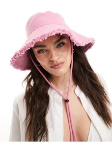 Accessorize - Cappello da pescatore in cotone sfrangiato rosa con fermacorda