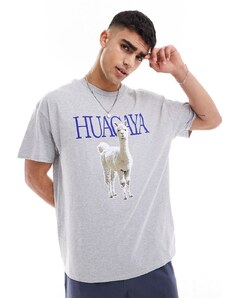 ASOS DESIGN - T-shirt oversize grigio mélange con stampa di alpaca