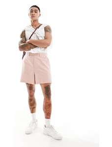 ASOS DESIGN - Pantaloncini bermuda corti eleganti in misto lino rosa