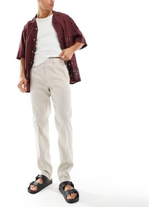 ASOS DESIGN - Pantaloni eleganti slim in misto lino color pietra-Neutro