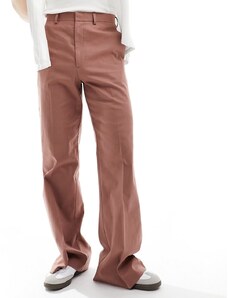 ASOS DESIGN - Pantaloni eleganti a zampa stile vintage in misto lino color terracotta-Marrone