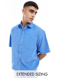 ASOS DESIGN - Camicia oversize squadrata taglio corto a maniche corte blu in velluto a coste