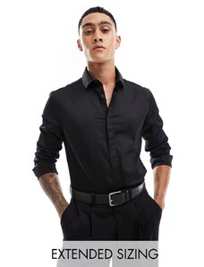 ASOS DESIGN - Premium - Camicia slim fit in rasatello nera-Nero