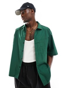 ASOS DESIGN - Camicia a maniche corte oversize squadrata in popeline verde scuro
