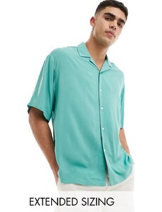 ASOS DESIGN - Camicia oversize con rever in viscosa verde azzurro