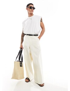 ASOS DESIGN - Pantaloni eleganti ampi in misto lino écru-Bianco