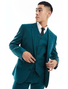 ASOS DESIGN - Giacca da abito slim in misto lino verde-azzurro