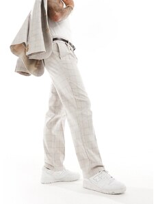 ASOS DESIGN - Pantaloni da abito dritti beige a quadri tono su tono-Neutro