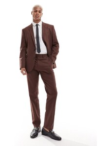 ASOS DESIGN - Pantaloni slim da abito in misto lino marrone