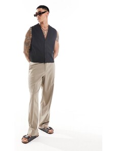 ASOS DESIGN - Pantaloni eleganti a fondo ampio in misto lino marrone stropicciato