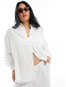 ASOS DESIGN Curve - Camicia bianca in misto lino vestibilità comoda-Bianco