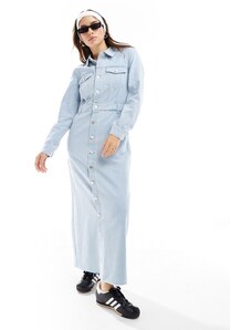 Vero Moda - Vestito lungo in denim blu a maniche lunghe con bottoni