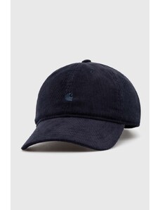 Carhartt WIP cappello con visiera in velluto a coste Harlem Cap colore blu navy I028955.1CXX