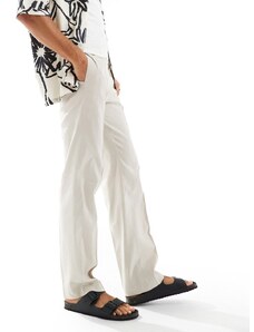 ASOS DESIGN - Pantaloni eleganti dritti in misto lino color pietra-Neutro