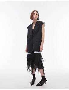 Topshop - Gilet stile blazer nero con bordi grezzi a contrasto
