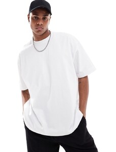 ASOS DESIGN - T-shirt oversize pesante bianca con risvolto sulle maniche-Bianco