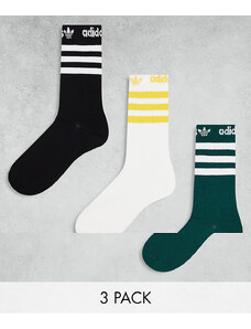 adidas Originals - Confezione da 3 paia di calze alte verdi, bianche e nere con scritta-Multicolore