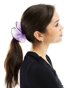 DesignB London - Elastico per capelli oversize in organza lilla con cuciture a contrasto-Viola