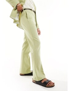 ASOS DESIGN - Pantaloni da abito a zampa a vita alta in misto lana verde salvia